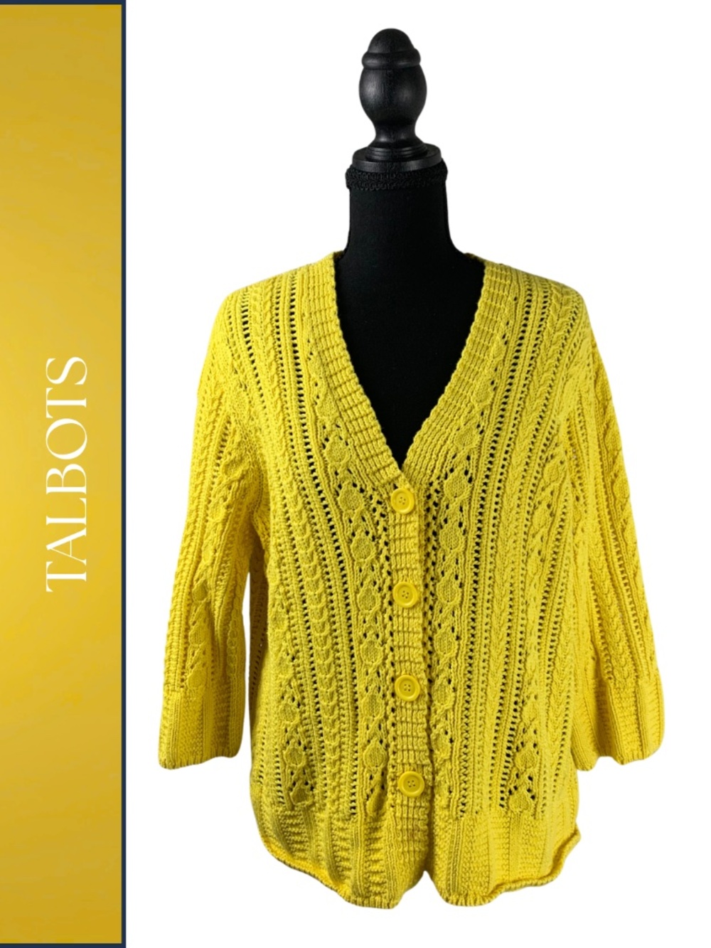 Talbots Petites Yellow Pima Cotton V-neck Button Up Cardigan Women's 2X Spring